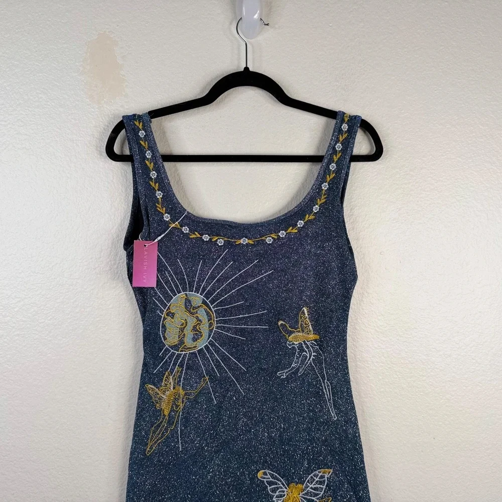 NWT Lavish Ivy Celestial Dress Blue M Whimsical Ethereal Fairy Festival